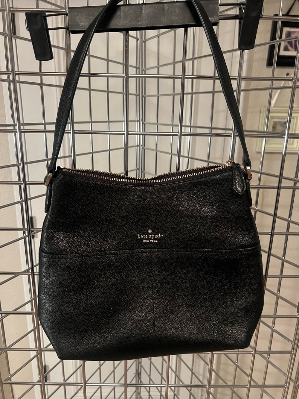 kate spade Black Leather Shoulder Hobo with Gold Hardware